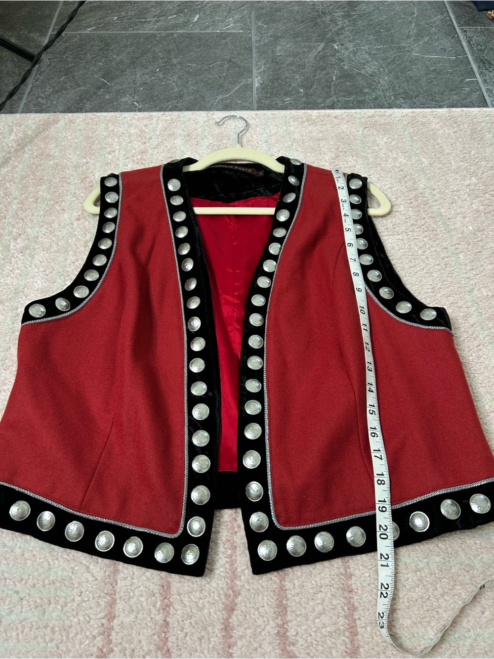 Double D Ranch Black Velvet Red Silver Coin‎ Studded Western Vest Size Large - Picture 10 of 10